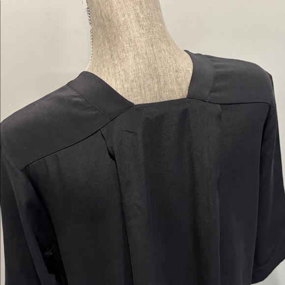 AllSaints Black Silk Button Down Shift Dress Sheer Side Slits 3/4 Sleeve Size 4 - Picture 9 of 16